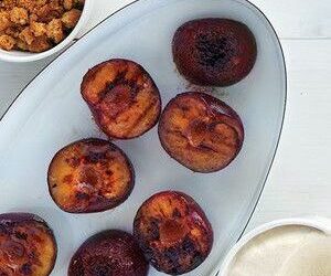 Grilled Plums with Cookies and Ice Cream