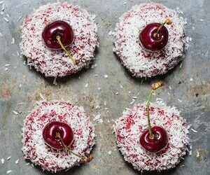 Cherry and coconut mini cakes