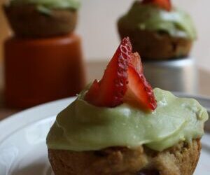 Jalapeño Strawberry Cornmeal Cupcakes with Avocado Frosting