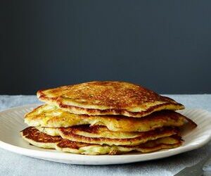 Savory Masa Corn Cakes with Green Chile, Cheese, and Lime Crema